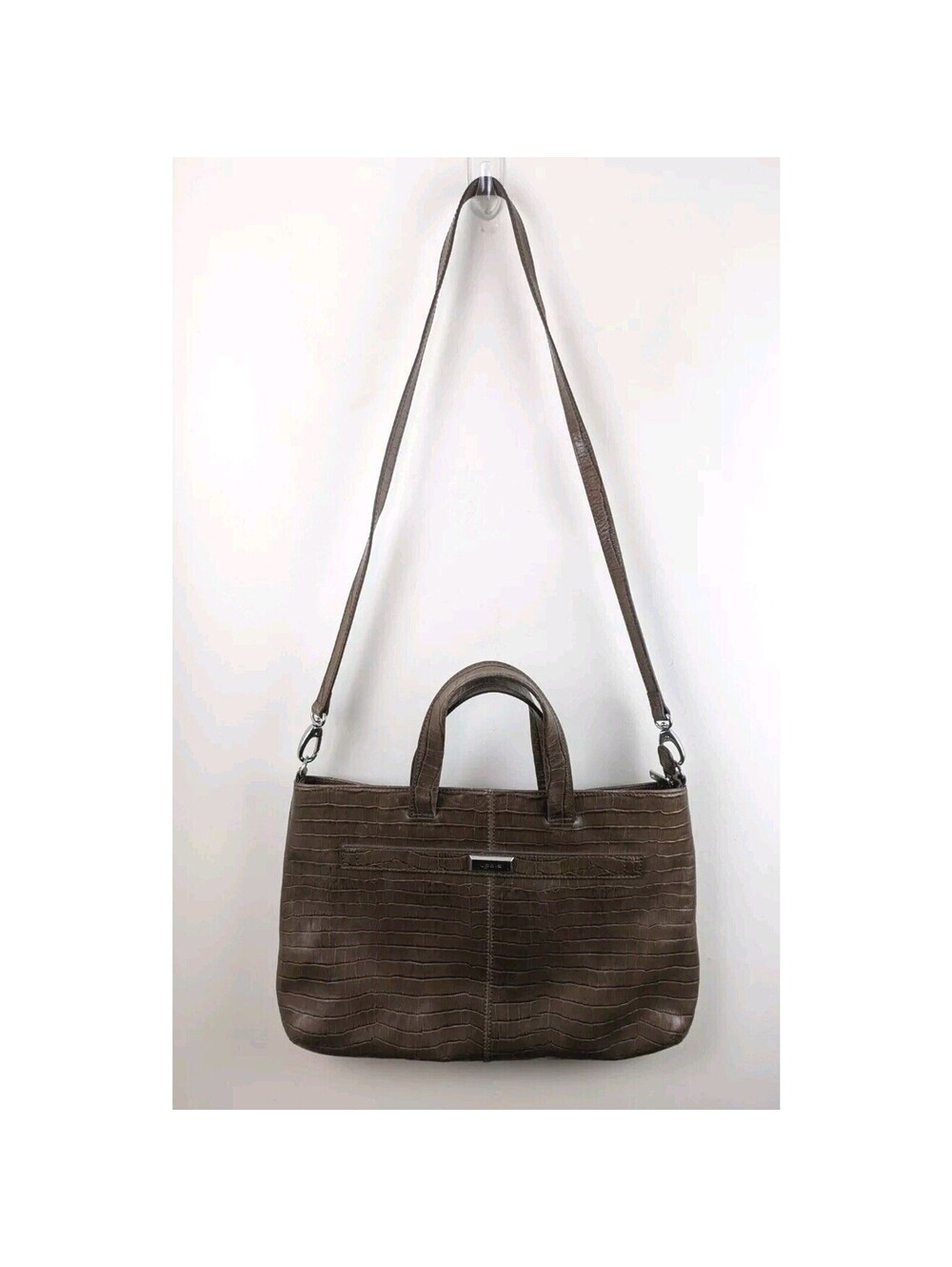 Lodis Brown Leather Laptop Messenger Bag Large Tote Alligator 17x11" Work